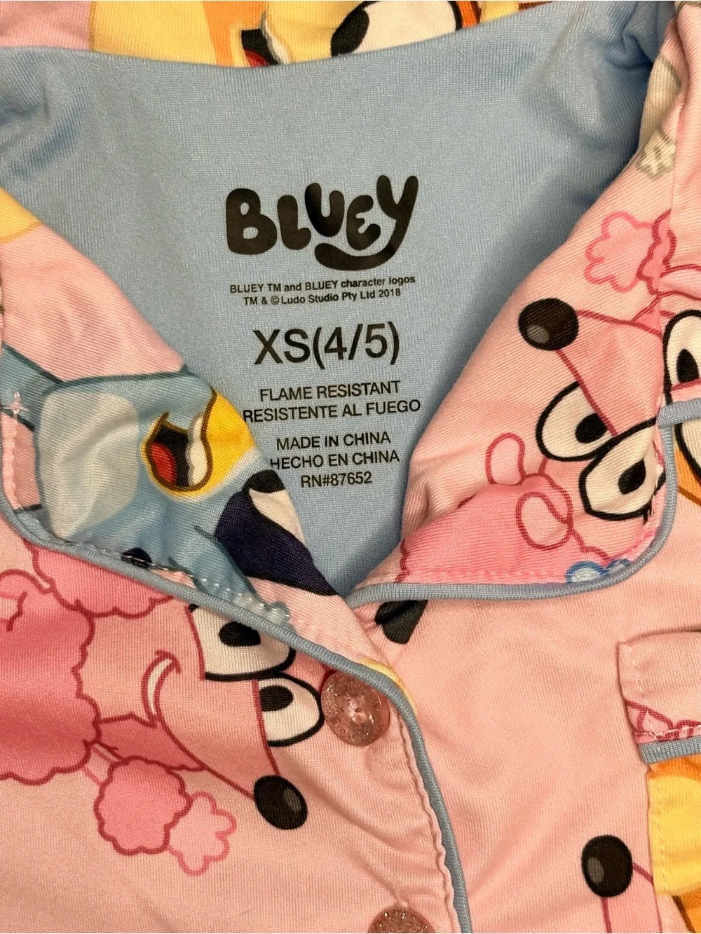 Bluey Girls Pajama Set XS 4/5 Pink Button Front Short Sleeve Shorts